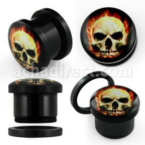 Grossiste Piercing Plugs avec logo crâne diabolique et flammes