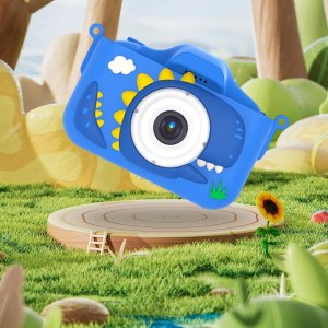 Appareil Photo Numérique Dinosaure pour Enfants 1080P Caméra Avant/Arrière & Jeux - Bleu