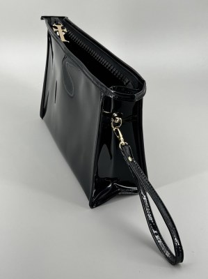 Lot de 10 Trousses vinyle noir, sac soirée, zip  XXL, finition dorée, tirette croix dorée