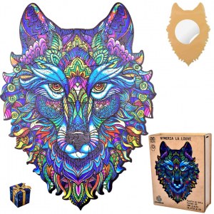 Puzzle en Bois Loup Format A3 + Sticker Collant intégré et accroche mur