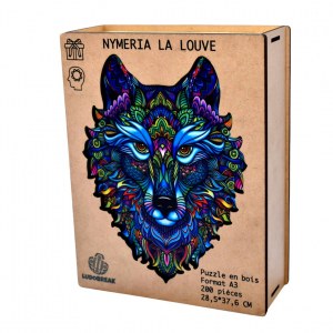 Puzzle en Bois Loup Format A3 + Sticker Collant intégré et accroche mur