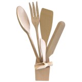 Vente en gros | Lot Ustensiles de Cuisine bois de hêtre avec pot de rangement cuisine