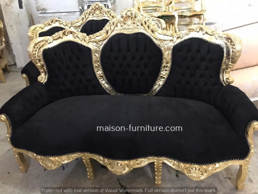 Canapé Baroque XXL Palazzo INT - Bleu, Bois Massif, 163cm, Style Antique (neuf)
