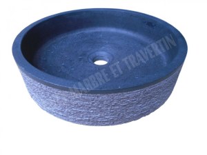 Basalte Noir Vasque Modéle Cylindre Plat Strie