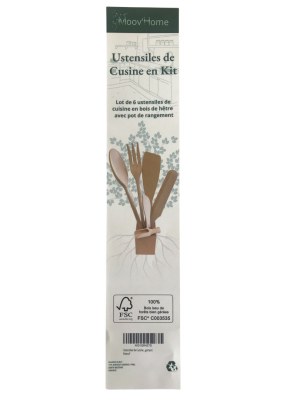 Vente en gros | Lot Ustensiles de Cuisine bois de hêtre avec pot de rangement cuisine