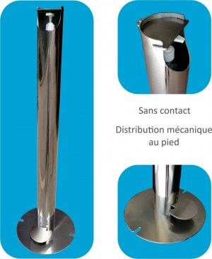 Borne de distribution de gel hydroalcoolique tout inox