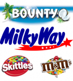 Bounty, Milkyway, Skittles, M&M