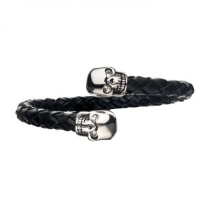 BRACELET HOMME CUIR et ACIER MANCHETTE TÊTE DE MORT BR01581