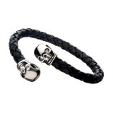 BRACELET HOMME CUIR et ACIER MANCHETTE TÊTE DE MORT BR01581