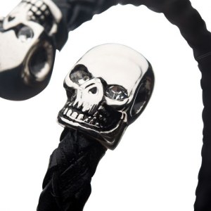 BRACELET HOMME CUIR et ACIER MANCHETTE TÊTE DE MORT BR01581