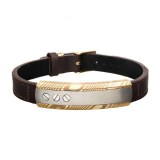 BRACELET HOMME ACIER DE DAMAS OR ET CUIR MARRON BRDMS0010GP