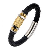 BRACELET HOMME PERLE ACIER, OR ET CUIR TRESSÉ BRLT760