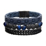 BRACELET HOMME PIERRES ŒIL DE FAUCON, PIERRES DE LAVE, ACIER ET JEANS AMERICAIN BR...