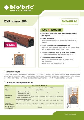 COFFRES CAISSON DE VOLET ROULANT TUNNEL PREFABRIQUE BIO’BRIC 60 220 et 400 cm