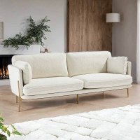 Canapé tissu bouclette, structure bois FSC, 3 places, couleur écru