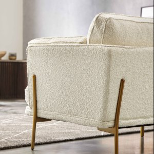 Canapé tissu bouclette, structure bois FSC, 3 places, couleur écru