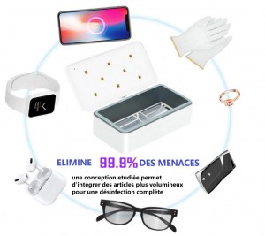 Stérilisateur UV,kit de désinfection smartphone,masque,clé,lampe, chargeur,boite uv cha...