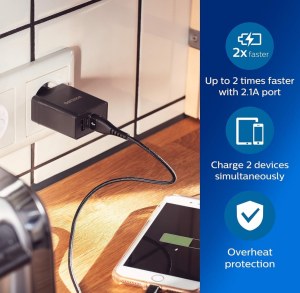 Chargeur mural philips dual usb – neuf – stock important – vente par lot