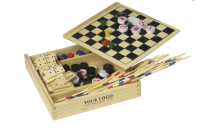 Lot minimum de 80 coffrets en bois avec 5 jeux variés (à partir de 4.20€ TTC)