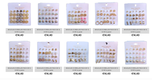 Lot de 4320 boucles d'oreilles fantaisie (0.10€ pièce)