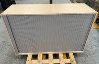 Meuble de rangement a rideau gris / bois AVEC TIROIR ET ETAGERE