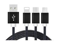 Lot de 1000 Reekin Chargeurs 3 en 1 (USB Micro, USB Type-C & Lightning) noir