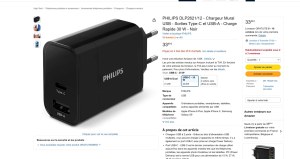 Chargeurs Secteur Philips USB Rapide 30W – Sorties USB-C et USB-A ( LOT de 50 pièces mi...)