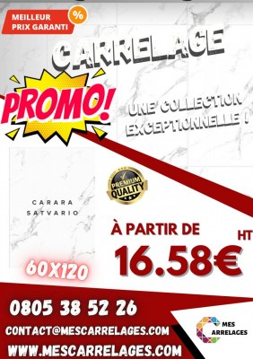 Carrelage 60x60 et 60x120 - Mat et Brillant - Carara Satvario