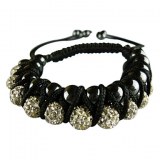 Bracelet en cristal, macramé et Hématite noire véritable-Noir,blanc