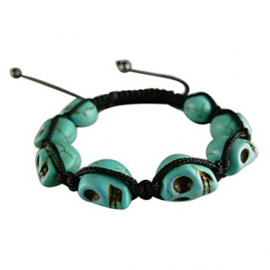Bracelet tendance avec t��te de mort en résine- Bleu turquoise, blanc, jaune