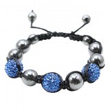 Bracelet tibetain compose de billes de Crystal et d��hématites- Bleu, argent, or