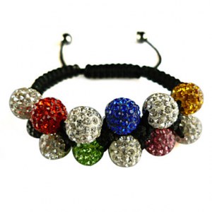 Bracelet feminin compose de 11 boules de crystal multicolor