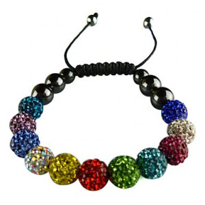 Bracelet en cristaux multicolore, macramé et Ematite noire véritable
