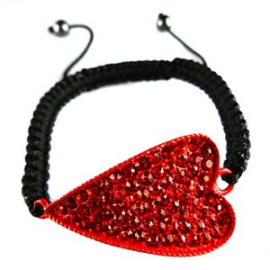 Bracelet en crystal et en forme de coeur- Rouge, bleu ciel