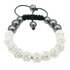 Bracelet en cristal, macramé et Hématite noire véritable.- Blanc