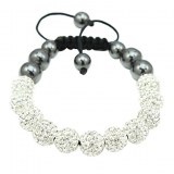 Bracelet en cristal, macramé et Hématite noire véritable.- Blanc