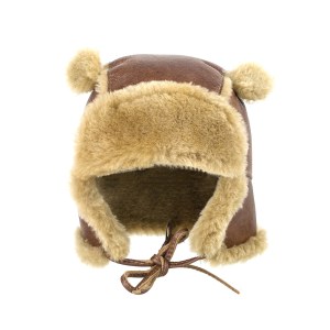 Chapeau chapka enfant en cuir d'Agneau et fourrure de Mouton Mérinos