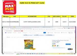 Chips tortillas Bowls Sea Salt OLD EL PASO DLUO 28/10/22