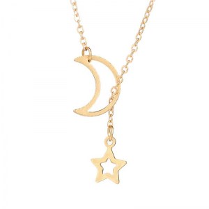 SHOP-STORY - MOON STAR GOLD : Le Collier Sautoir Pendentif Lune et Étoile
