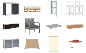 Lot de 607 unités de mobilier de jardins et meubles