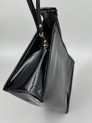 Lot de 10 Trousses vinyle noir, sac soirée, zip  XXL, finition dorée, tirette croix dorée