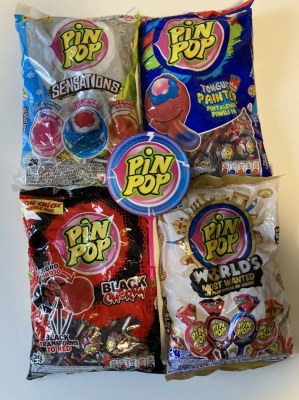 Pinpop sucettes sachet 24pcs (avec chewing gum) 17gr Bonne date juillet 2022! Plusieurs...