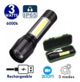 Lampe de poche LED - Série FLASH V1 - Rechargeable – Fonction ZOOM - 3 Watts - IP65 -...