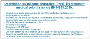 400 MASQUES MEDICAUX TYPE IIR 4 COULEURS JAUNE/ VERT/ ORANGE/ ROSE