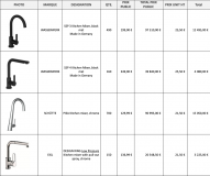 Lot de Mitigeur de cuisine, Mitigeur de Lavabo, Barre de douche pour l'export