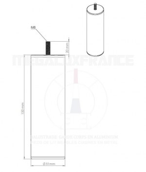 Pieds de lit Métal Chromé hauteur 15 cm Ø51mm - Vis M8