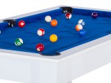Billard Manhattan convertible en table à manger - Couleur blanche avec tapis bleu