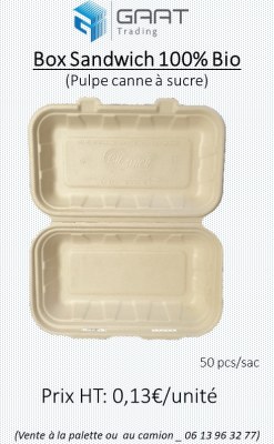 Box 100% bio pulpe canne à sucre sandwich, burger, assiette et bol salade