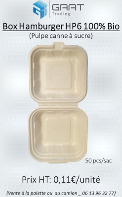 Box 100% bio pulpe canne à sucre sandwich, burger, assiette et bol salade