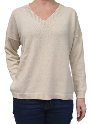 Tricot femme encolure V, over, 100% cachemire Fabriqué en Italie